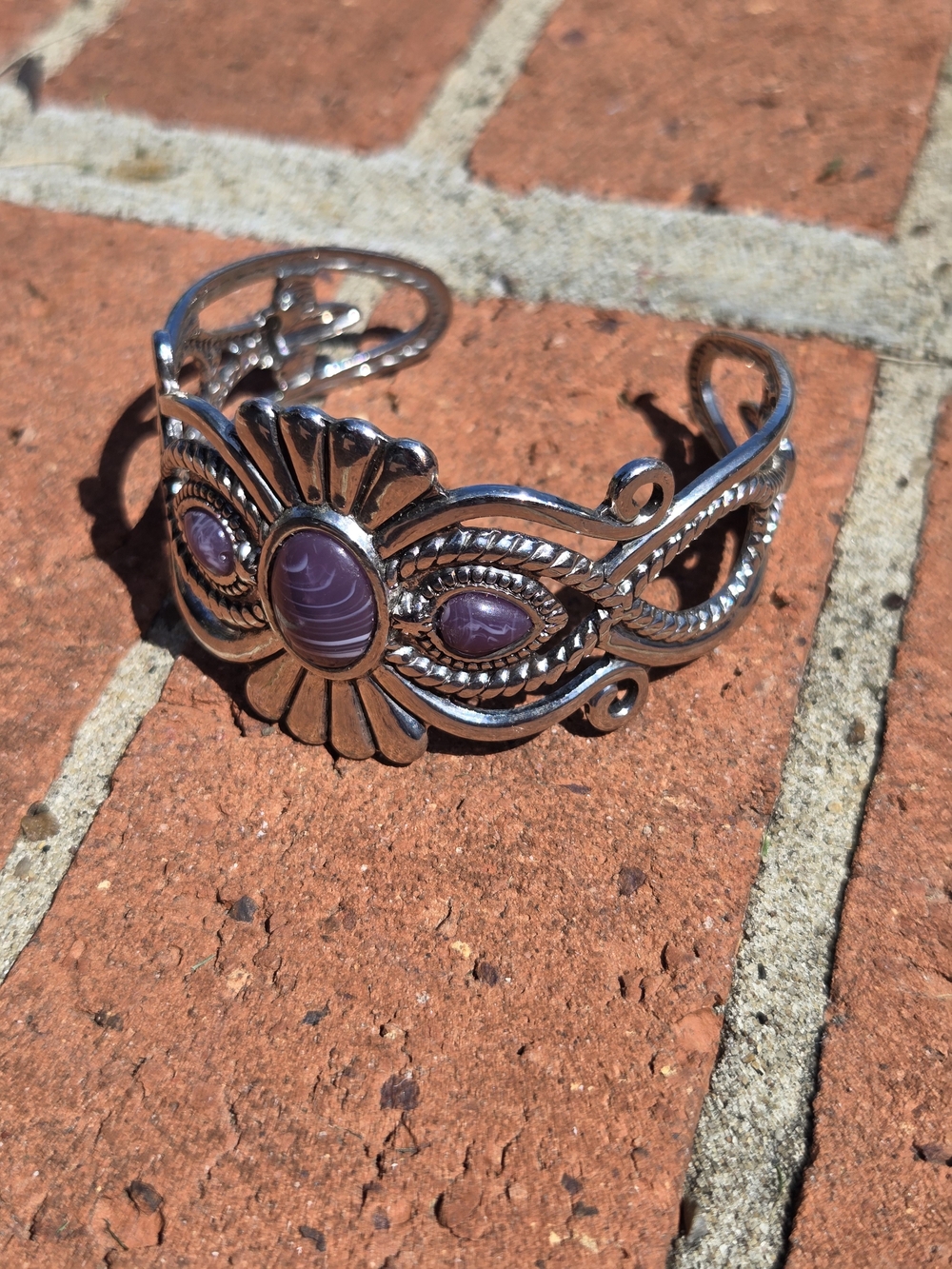 Silver-Tone Purple Stone Cuff Bracelet